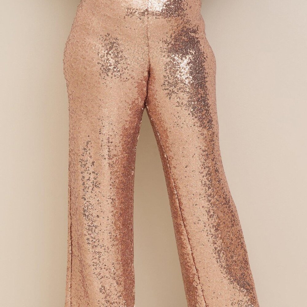 Pull-On Wide Leg Sequin High-Rise Pant - Torrid - Size 5X - NWT - Champagne/Gold - Picture 3 of 7